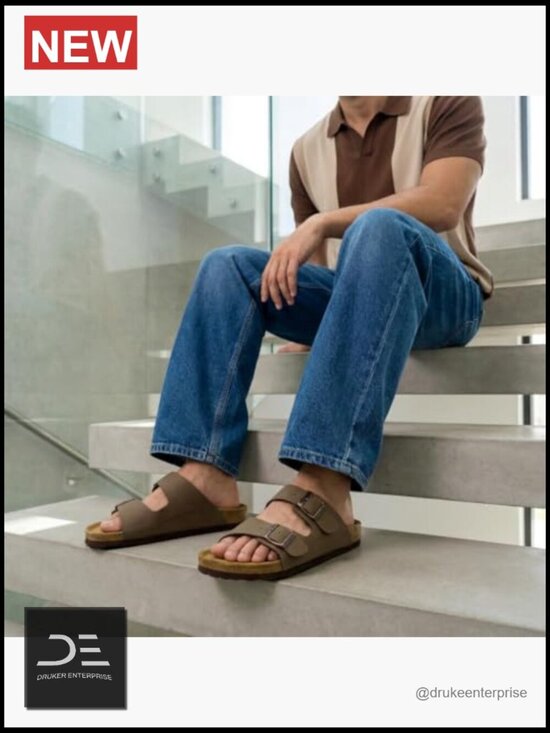 Cork Footbed Men\'s Sandals with Adjustable Buckle Slides
